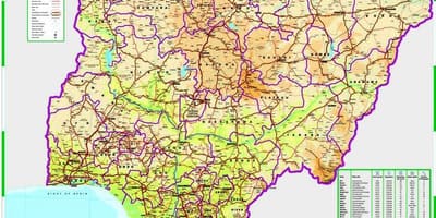 মানচিত্র, নাইজেরিয়া, রাস্তা দূরত্ব