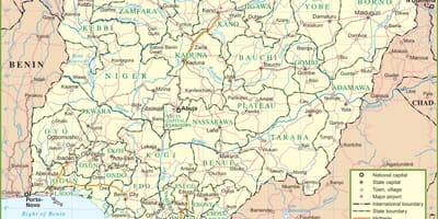 মানচিত্র, নাইজেরিয়া দেখাচ্ছে, প্রধান সড়ক